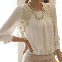 Women's Blouses 2023 Spring Autumn Women Fashion Lace Floral White Chiffon Blouse Shirts Plus Size Loose Casual Office Lady
