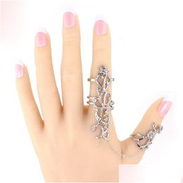Cluster Rings Gothic Punk Rock Rhinestone Cross Knuckle Joint Armour Long Fl Adjustable Finger Gift For Women Girl Fashion Jewellery Dr Dhsjh
