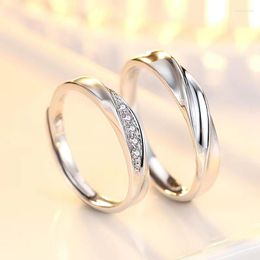 Cluster Rings YangFx Silver Colour Korean Edition Simple Couple Ring Proposal Birthday Gift Opening Adjustable Men's And Women's Jewellery