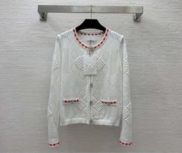2023 New Sexy Small Fragrance Hollow Out Perspective Round Neck Long Sleeve Knitted Cardigan Slim Fit and Slim Top