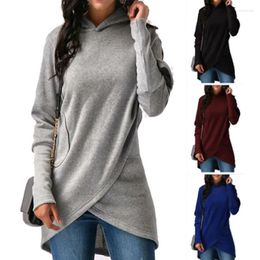Women's Sweaters 2023 Pullover Fashion Solid Pocket Design Asymmetric Hoodie Medium Long Sleeve Sweater Y2k Clothes
