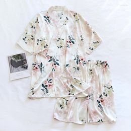 Women's Sleepwear Summer Japanese Kimono Suit Ladies Short-sleeved Shorts Satin Chiffon Pyjamas Simple Home Clothes Two-piece Set Women