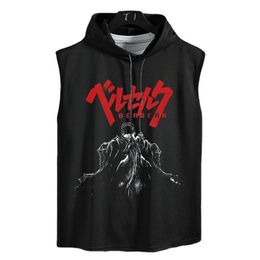 Men s Tank Tops Berserk Hooded T shirt Japanese Anime Top Summer Casual Sportswear Sleeveless Vest Workout Fitness T Shirt Streetwear 230704