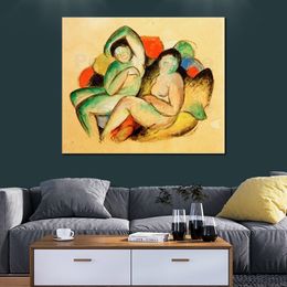 Abstract Canvas Art Two Female Nudes Franz Marc Handcrafted Oil Painting Modern Decor Studio Apartment