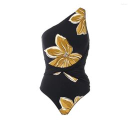 Women's Swimwear Floral Print One Shoulder One-Piece Swimsuit And Cover Up