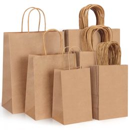 Gift Wrap 10/20pcs Kraft Paper Bags with Handles Gift Bags Small Paper Bags for Party Favor Bags White Brown Small Business Shopping Bags 230704