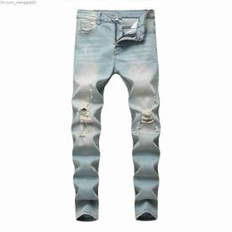 Men's Jeans Men's Jeans Blue Black White Sweatpants Sexy Hole Pants Casual Male Ripped Skinny Trousers Slim Biker Outwears Z230707