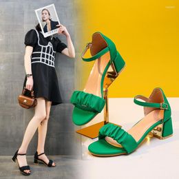 Sandals 2023 Summer 4CM High Heels Patent Leather Women's Shoes Thick With Word Buckle Mid Heel