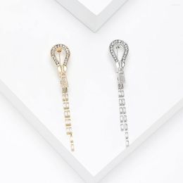 Brooches Female Fashion White Crystal Zipper For Women Luxury Gold Silver Colour Alloy Tassel Brooch Safety Pins