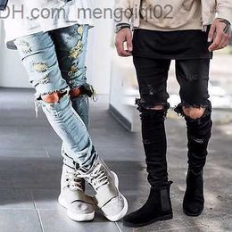 Men's Jeans Wholesale-Mens Ripped Skinny Straight Slim Elastic Denim Fit Biker Jeans Pants Long Pants Stylish Straight Slim Fit Jeans Z230711