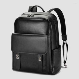 Backpack DIDE Men's Backpacks Genuine Leather 15.6 Inches Laptop Back Packs Black Business Travel Bag Male Waterproof Schoolbag