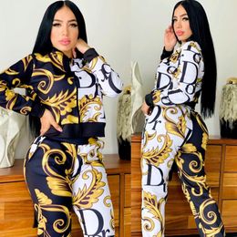 Women's Two Piece Pants European Style Shirt Top And Long Pant Set Skinny Full Sleeve 2 Pieces Clothes Tracksuits