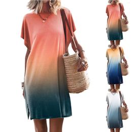 Casual Dresses Womens Colourful Western Style Comfortable Striped Vacation Simple Dress Female Elegantes Para Mujer 2023