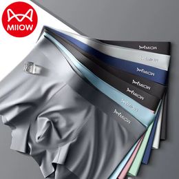 Underpants MiiOW 3pcs AAA Conductive Antibacterial Men Underwear 120S Ice Silk Fabric Men's Panties Sexy Seamless Boxer Shorts Underpants 230705