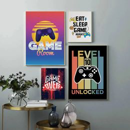 New Eat Sleep Game Repeat Gaming Canvas Painting Wall Art Poster Game Playstation Painting Canvas Prints Pictures for Kids Boys Room Home Decor Unframed