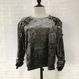 Women's Blouses Elegant Women Fashion Velvet Shirts Sequins Long-sleeved Shirt