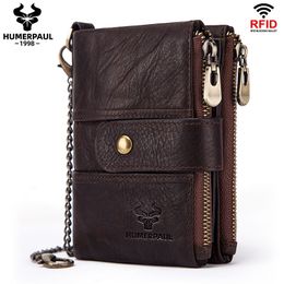 100% Genuine Leather Men Wallets RFID Blocking Short Money Purse With Card Holder Bifold Male Cartera Hombre Coin Pouch 2022