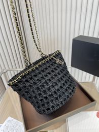 Fashion brand designer bag large capacity straw bag chain bag hollow woven bag beach bag