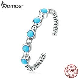 With Side Stones Trendy 925 Sterling Silver Turquoise Twist Open Finger Ring for Women Fine Jewelry Wedding Party Gift 230704