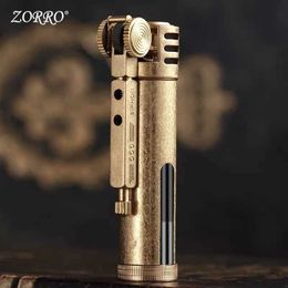 NEW Zorro Retro Petroleum Lighter Transparent Oil Tank Metal Brass Trenches Kerosene Without Gasoline Cigarette Lighters Men Gift KXWN