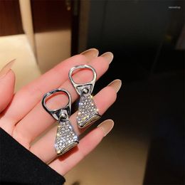 Stud Earrings Unique Design Exquisite Rhinestones Zipper For Women Female Silver Color Metallic Statement Dangle Jewelry