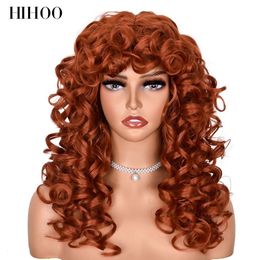 Synthetic Red brown copper ginger short curly synthetic suitable for women natural wavy with bangs heat-resistant role-playing hair HIHOO hair 230704