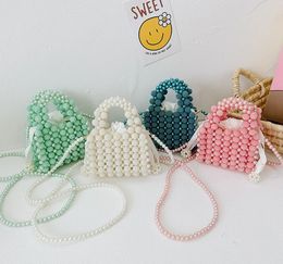 Summer children Pearl Handbag Fashion Mini hand-woven beaded crossbody Bag Girls accessories small bag