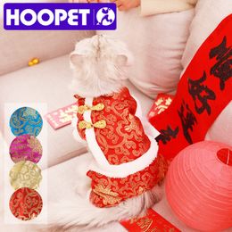 Dog Apparel HOOPET Pet Dog Cat Four-Feet Jumpsuit Chinese Year Traditional Tang Suit Costume Padded Warm Fleece Lined Coat Jacket 230704