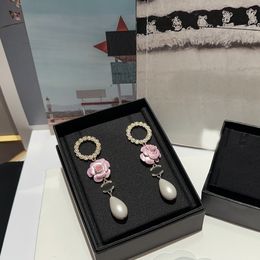 Designer Earring Camellia Pearl Pendant Luxury C Letter Diamond Women Wedding Party Gifts Wholesale