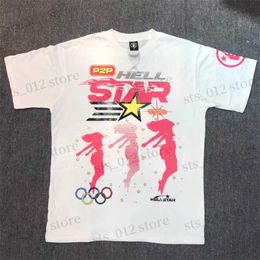 Men's T-Shirts Hellstar Extra Large T-Shirt Cotton Red Print High Street 1 1 Men's And Women's Sports Short Sleeves T230705