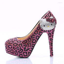 Dress Shoes Pink And Black Rhinestone High Heels With Decoration Bridal Wedding Handmade Prom Party Pumps