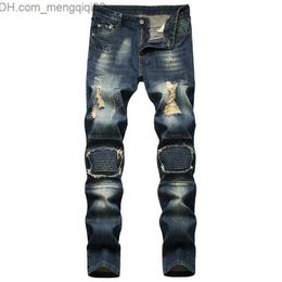 Men's Jeans Men Fashion Retro Jeans Mens Elastic Slim Straight Biker Jeans Male Denim Casual Cotton Pants Vaqueros Hombre Plus Size 42 X0621 Z230706