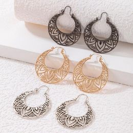 Dangle Earrings Vintage Mandala Flower Drop For Women Geometry Silver Color Hollow Out Party Jewelry 18378