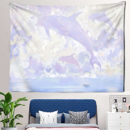 Tapestries Cartoon Comics The sky Dolphin Tapestry Wall Hanging Cloud Tapestries Bedroom Wall Decor Room Decor