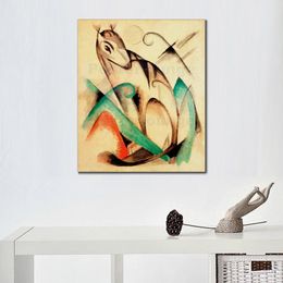 Abstract Animal Canvas Art Mythical Creature Sitting Franz Marc Painting Handmade Musical Decor for Piano Room