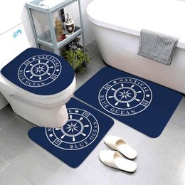 Racks Dark Blue Nautical Series Bathroom Mats Bathroom Mats Threepiece Set Bathroom Rugs and Mats Bathroom Products Can Be Customised