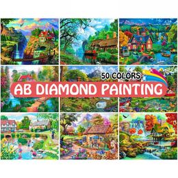 Curtains Ab Diamond Painting House Rhinestone Picture Diamond Embroidery Scenery Mosaic Full Drill Cross Needlework Home Decor