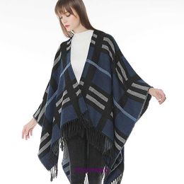 Top Original Bur Home Winter scarves online shop 2023 Autumn New Imitation Cashmere Shawl Women's English Plaid Pullover Cape Thickened Fashion Warm Split