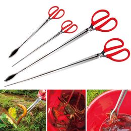 Accessories Multifunction Stainless Steel Tongs Red Handle Antislip Tooth Clamp of Outdoor Sea Crab Ricefield Eel Fishing Catch Tool