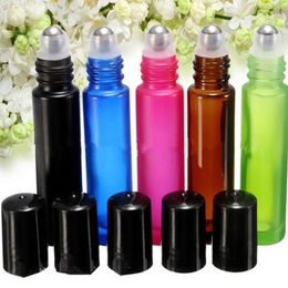 10ml 1/3oz THICK ROLL ON GLASS BOTTLE Fragrances ESSENTIAL OIL bottle Roller Ball 200pcs/lot Blue/Green/Pink/Black/Amber Mixed F2017222 Qnrb