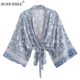 Cover-up Boho Wrap Tops Rayon Cotton Floral Print Beach Bikini Cover Ups Casual Women Bohemian Inspiration Kimono Robe Mujer Vintage Robe