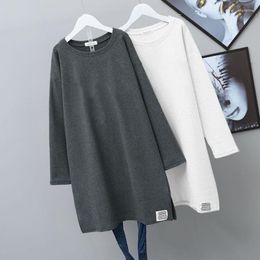 Women's T Shirts Women Clothing Oversized T-shirt Solid Casual Loose Spring Mid Length Pullover Tops Long Sleeve O-neck Lady Tshirts Tunics