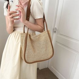 Shopping Bag Composite Beach Casual Large Capacity Handbag Straw Handwoven Simple Hollow Out Solid Color Shoulder 230704