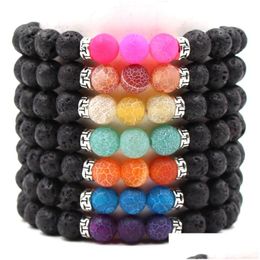 Beaded Arrival 7 Colors Chakra Men Lava Rock Bracelet 8Mm Black Natural Volcanic Healing Energy Stone Yoga Bangle For Women Fashion Dhocc