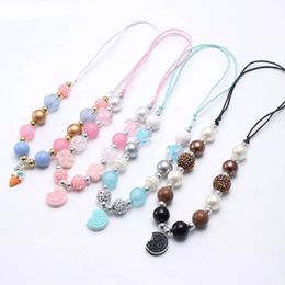 Cute Cookie/Ice Cream Pendants Baby Girls Adjustable Rope Necklace Fashion Chunky Beads Necklace For Kids Child Jewellery
