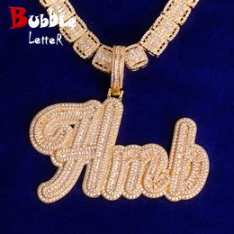 Pendant Necklaces Bubble Letter Jewellery Personalised Name Plated Baguette Necklace Real Gold Colour Charms Bling trending sellers 230704