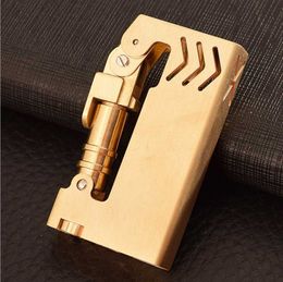 Hand-made Brass mechanical lever Kerosene No Gasoline Trench Lighter Vintage Grinding Wheel Man's Cigarette Gift 7HH4