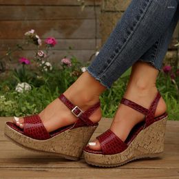 Dress Shoes Summer Wedges For Women High Heels Temperament Leather Solid Colour Roman Ladies Platform Plus Size 35-43