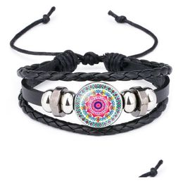 Charm Bracelets Indian Mandala Flower Of Life For Women Buddhism Meditation Glass Cabochon Leather Rope Bangle Mens Drop Delivery Jew Dhd3T