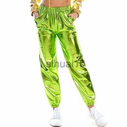 Women's Pants Capris Women Shiny Holographic Pants Loose High Waist Metallic Trousers Dance Performance Hip Hop Pants Streetwear Joggers J230705